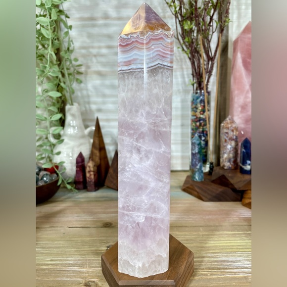 1047 Blue Agate with Purple Amethyst Crystal Tower - Large 8-1/2 Inches Tall - Picture 5 of 14